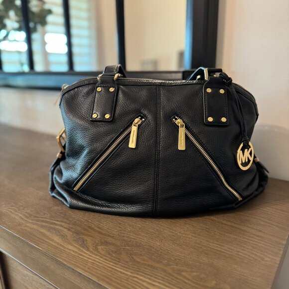 Michael Kors Portland Large Black Pebbled Leather Satchel Gold Hardware - Picture 3 of 16